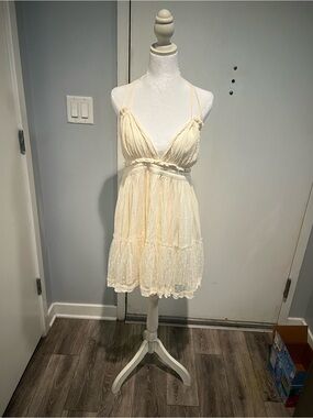 Boho Cream Mini Dress with Textured Hem